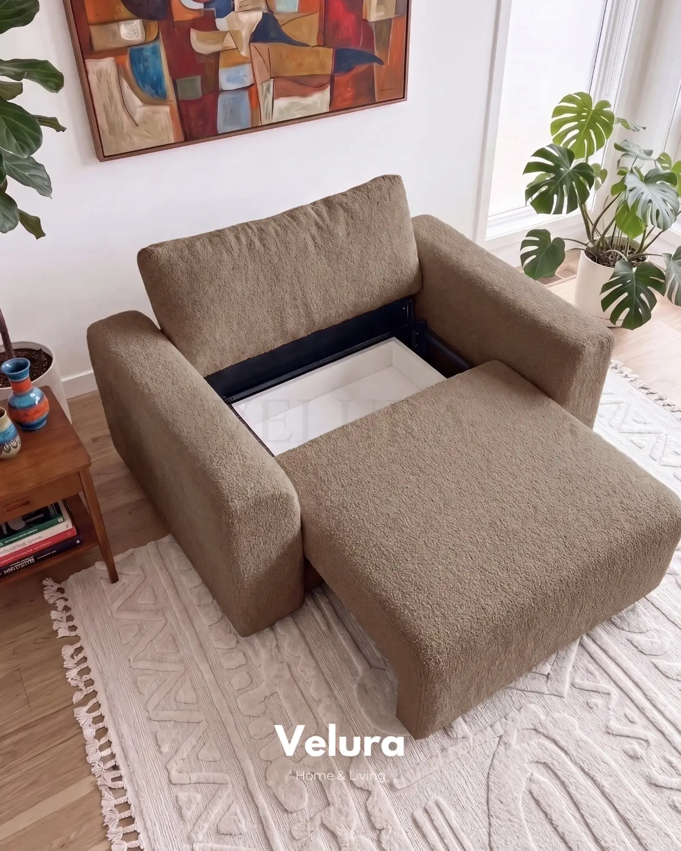 Sora kahve bazalı ve yataklı kanepe berjer takımı