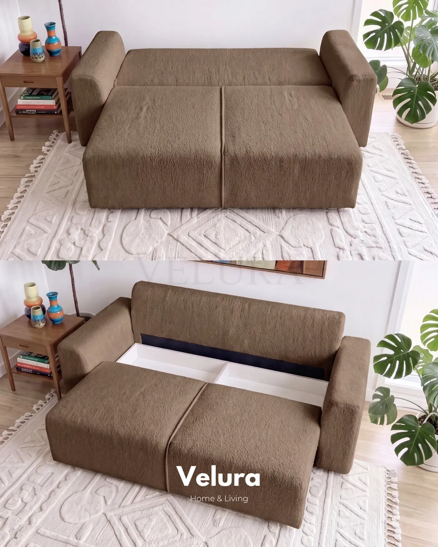 Sora kahve bazalı ve yataklı kanepe berjer takımı