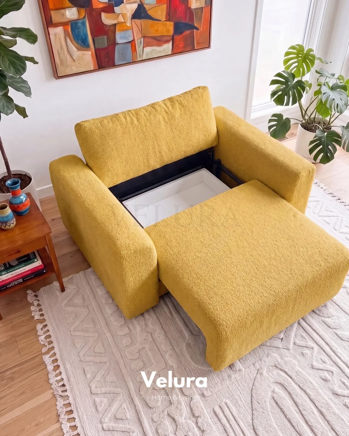 Sarı Bonita kumaşlı iki parçalı Sora koltuk takımı