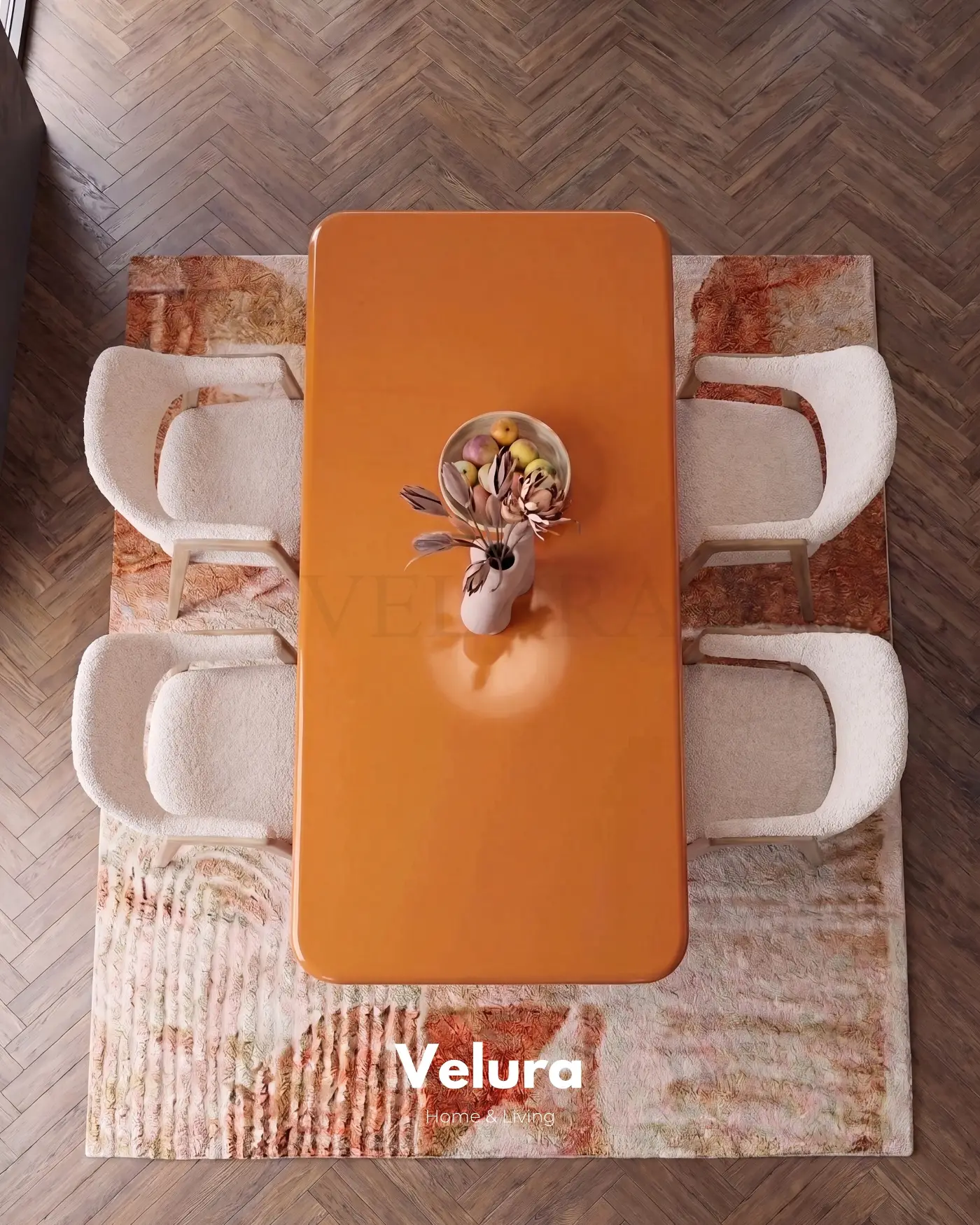 Vel turuncu sabit yemek masası ön görünümü