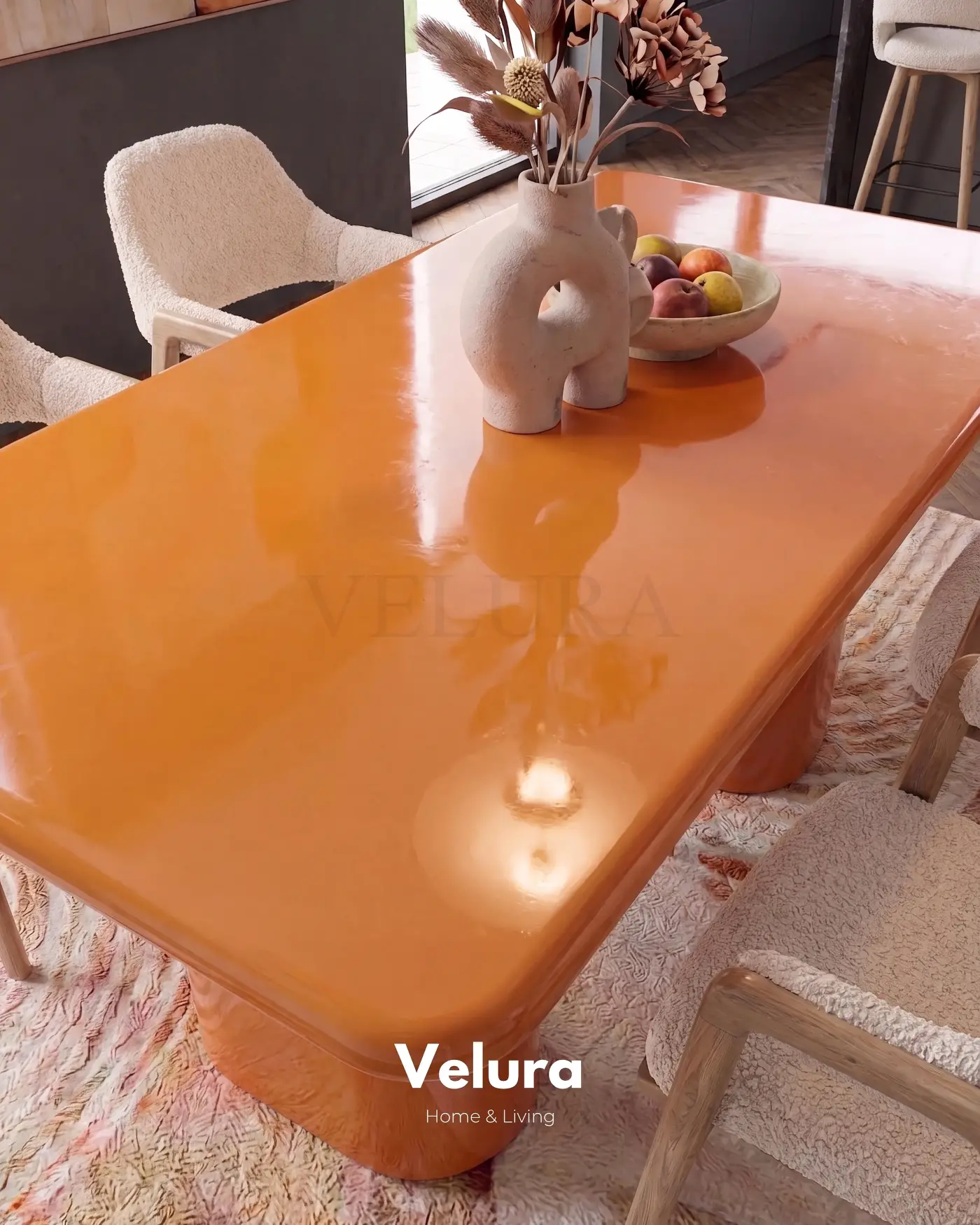 Vel turuncu sabit yemek masası ön görünümü