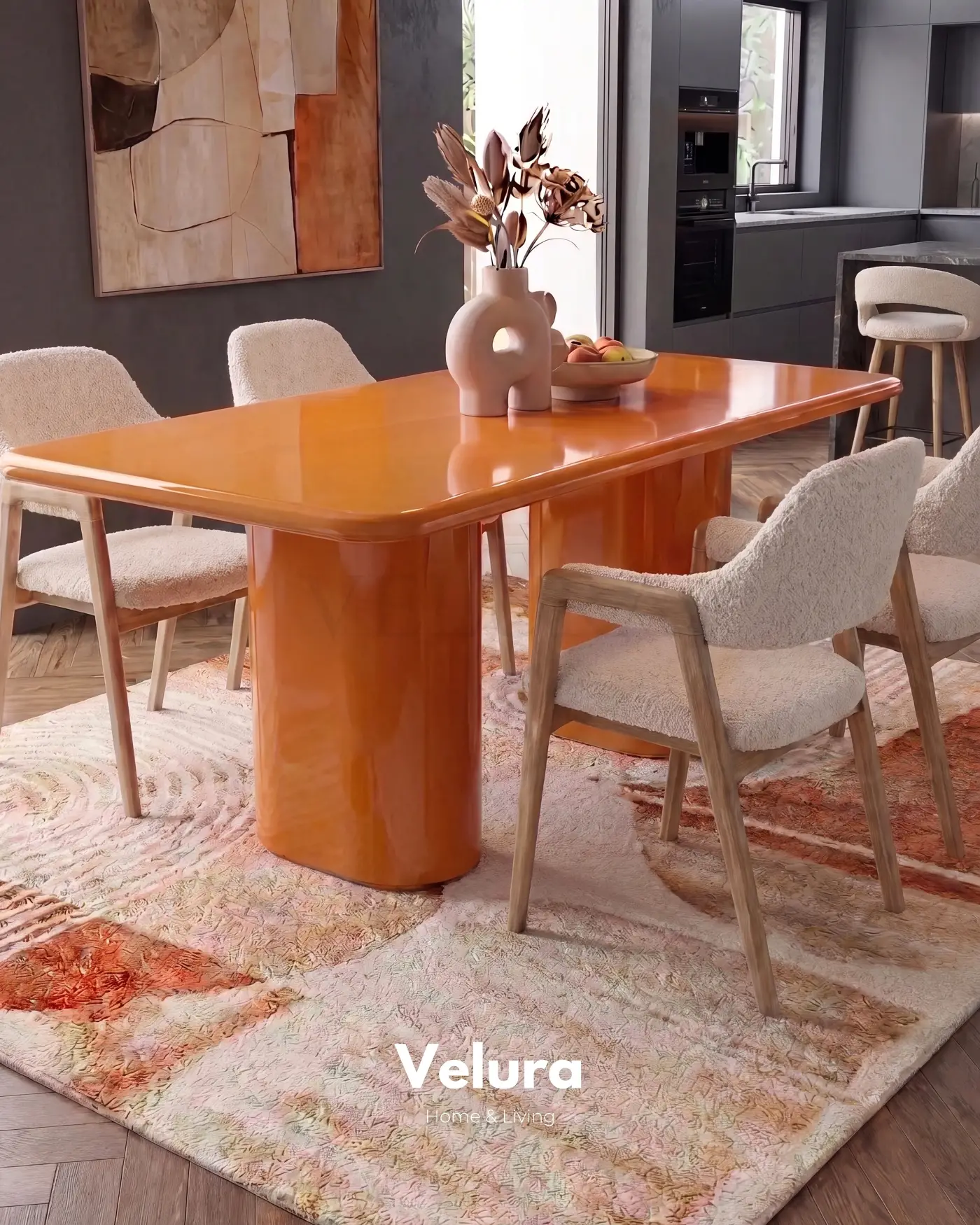 Vel turuncu sabit yemek masası ön görünümü