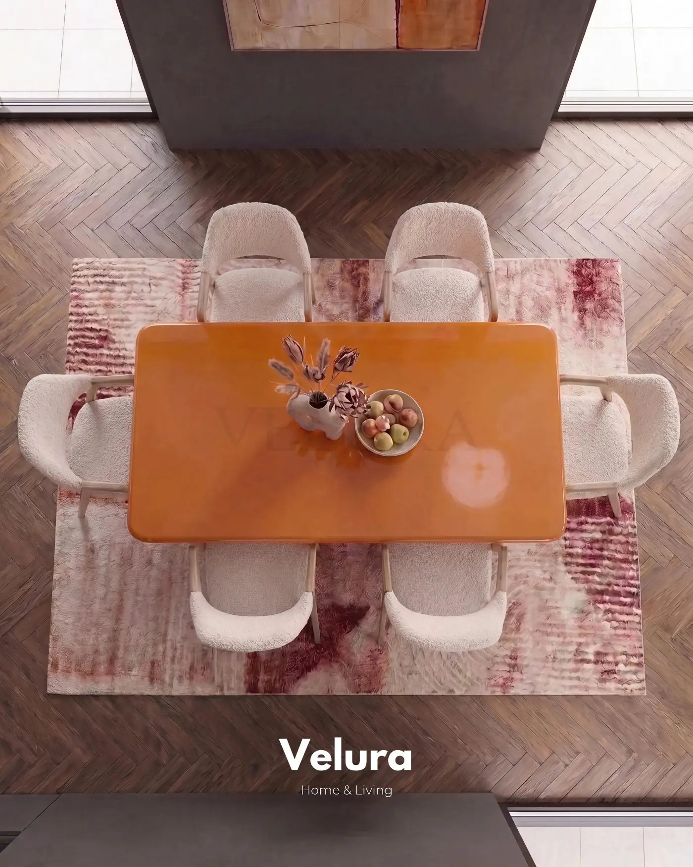 Vel turuncu sabit yemek masası ön görünümü