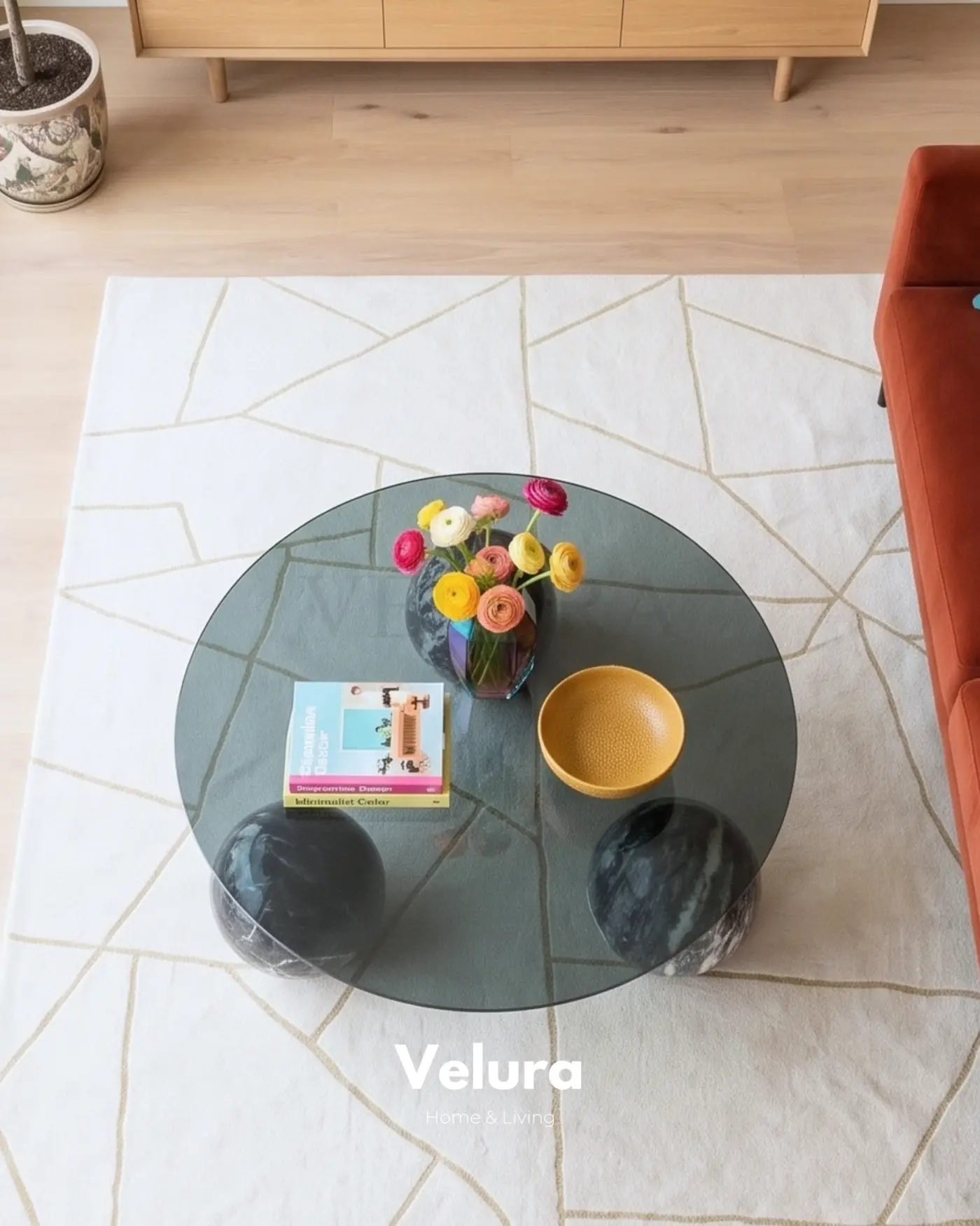 90 cm Yuvarlak Füme Cam Modern Küre Orta Sehpa