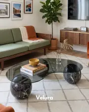 Küre Orta Sehpa - Venato  - Fasulye - Füme Cam