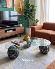 Küre Orta Sehpa - Venato - Fasulye -  Şeffaf Cam