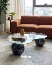 Küre Orta Sehpa - Venato - Fasulye -  Şeffaf Cam