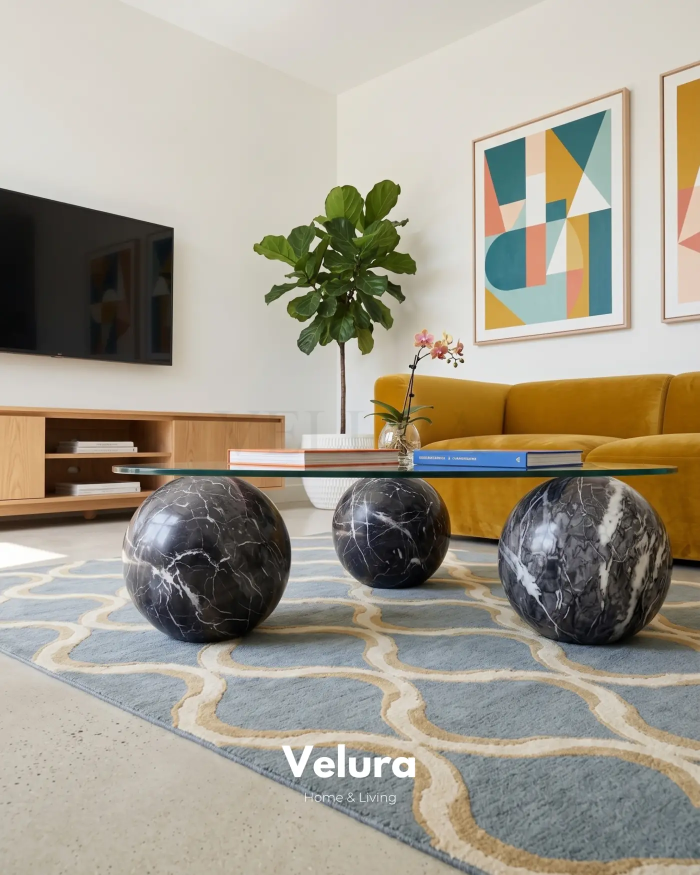 Modern Salon İçin Şeffaf Üçgen Cam Küre Orta Sehpa