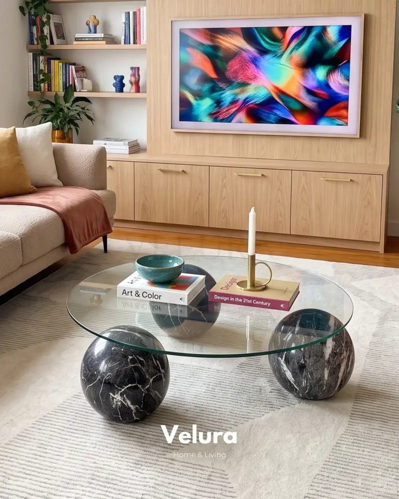 Küre Orta Sehpa - Venato - Şeffaf Yuvarlak Cam