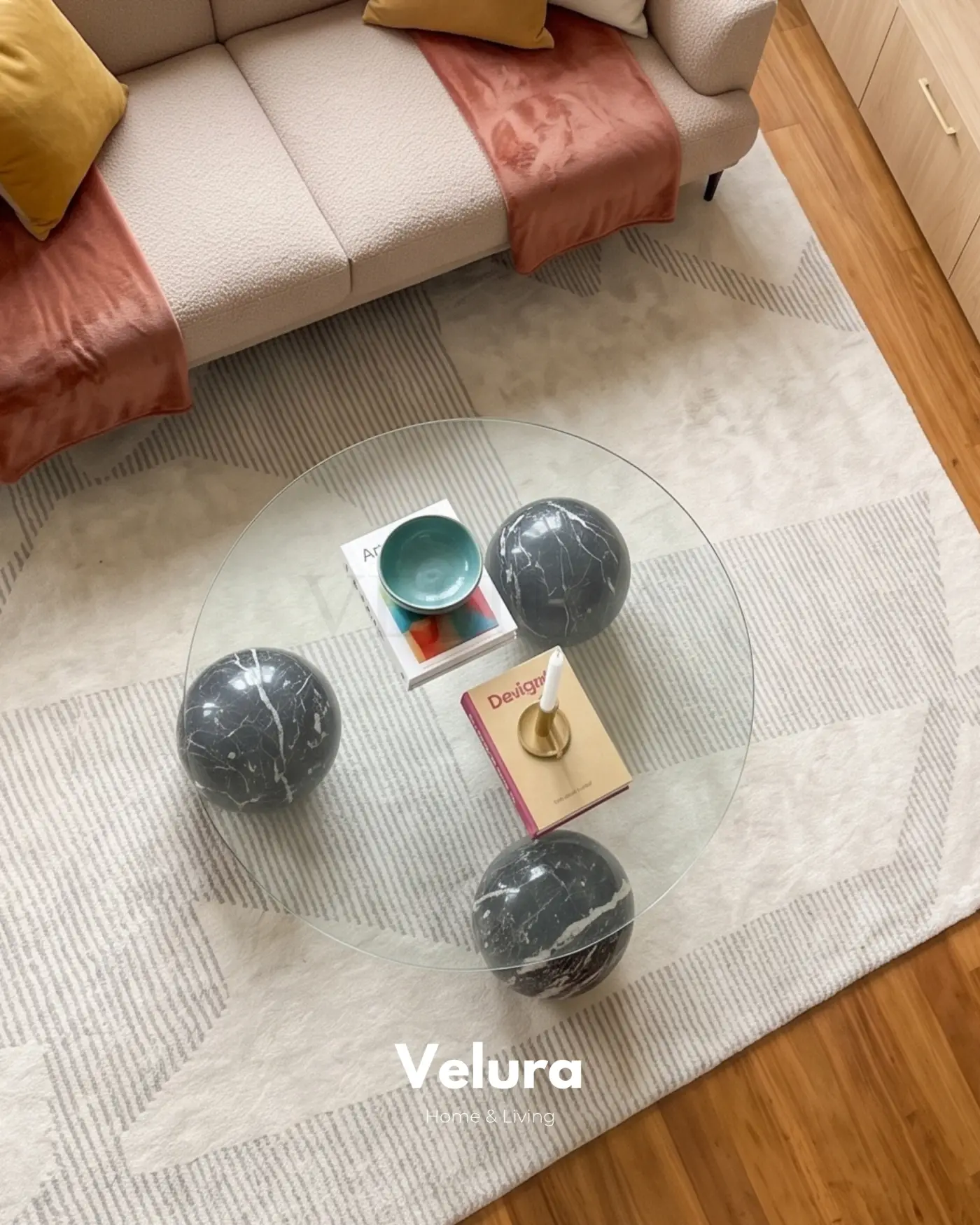 Koyu Antrasit Beyaz Damarlı Venato Yuvarlak Orta Sehpa