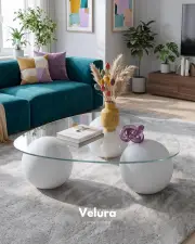 Küre Orta Sehpa - Beyaz Top - Üçgen - Şeffaf Cam