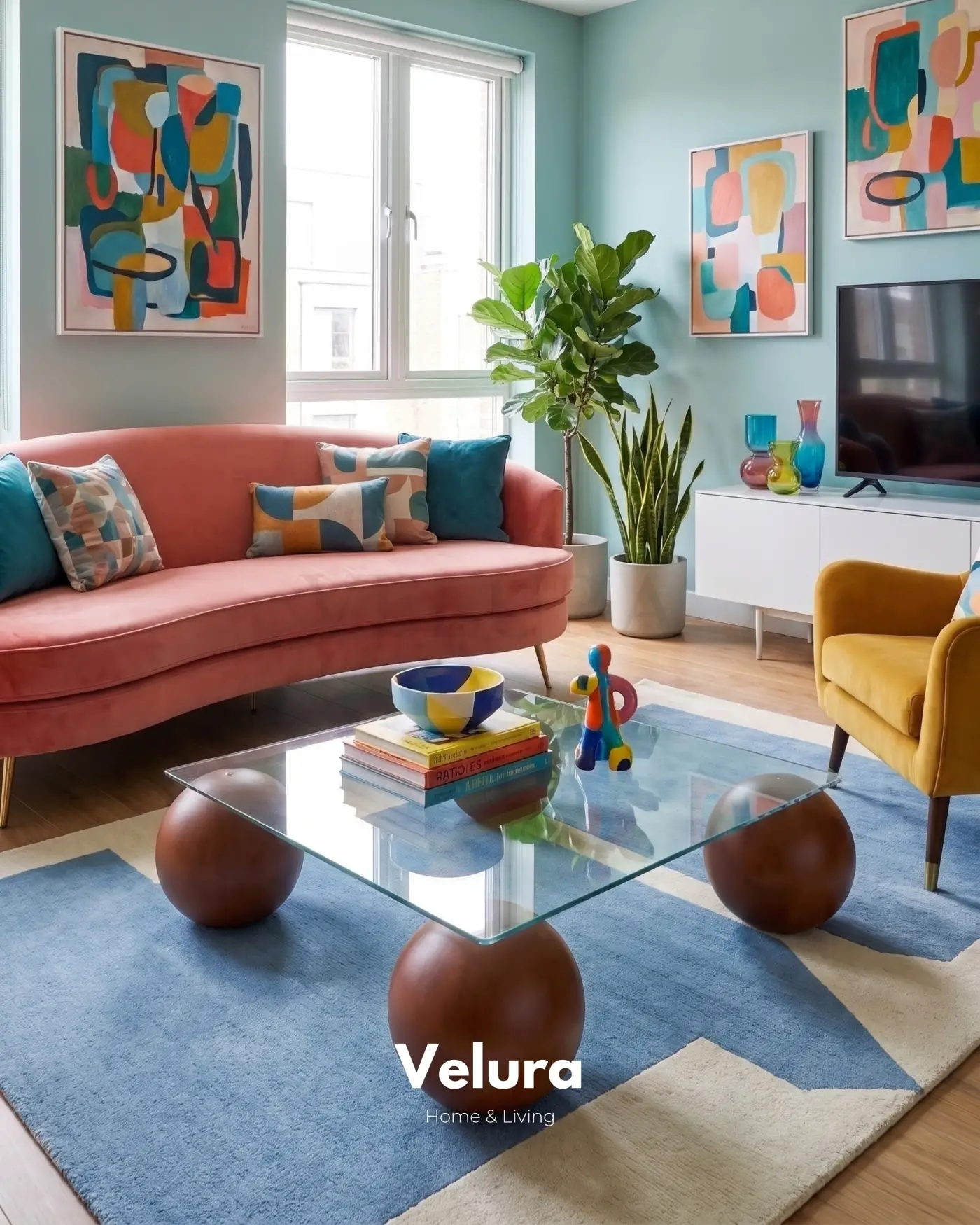 Ceviz Renk Toplu Modern Kare Şeffaf Cam Sehpa