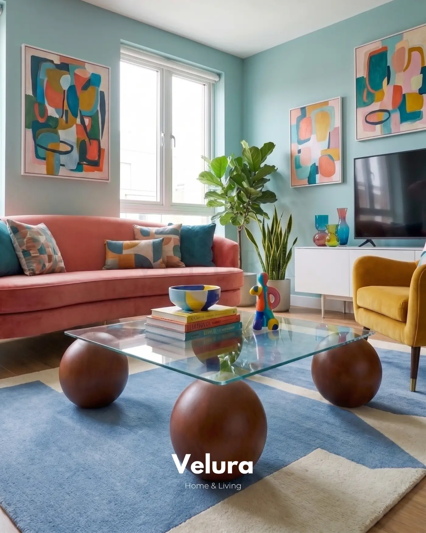 Ceviz Renk Toplu Modern Kare Şeffaf Cam Sehpa