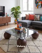 Küre Orta Sehpa - Koyu Ceviz Top - Kare - Füme Cam