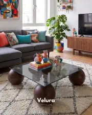 Küre Orta Sehpa - Koyu Ceviz Top - Kare - Füme Cam