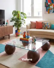 Küre Orta Sehpa - Koyu Ceviz Top - Kare - Şeffaf Cam