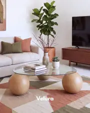 Küre Orta Sehpa - Meşe Top - Üçgen - Şeffaf Cam