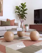 Küre Orta Sehpa - Meşe Top - Üçgen - Şeffaf Cam