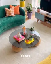 Küre Orta Sehpa - Meşe Top - Yuvarlak - Füme Cam