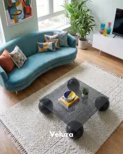 Küre Orta Sehpa - Siyah Top - Kare - Füme Cam