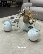 Desenli Beyaz Doğal Küre & Top Cam Orta Sehpa