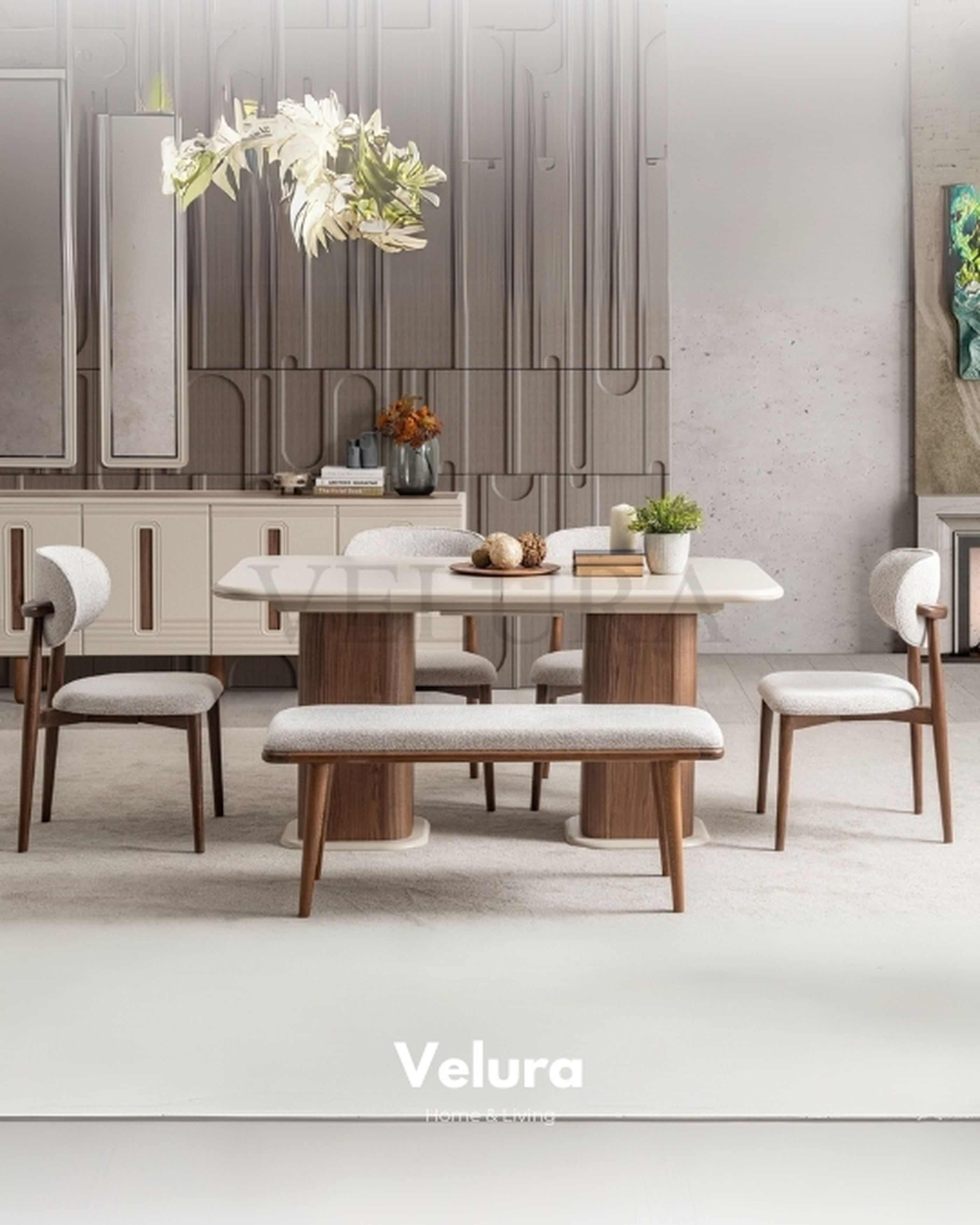 Asya Yemek Masası krem ve ceviz tasarım