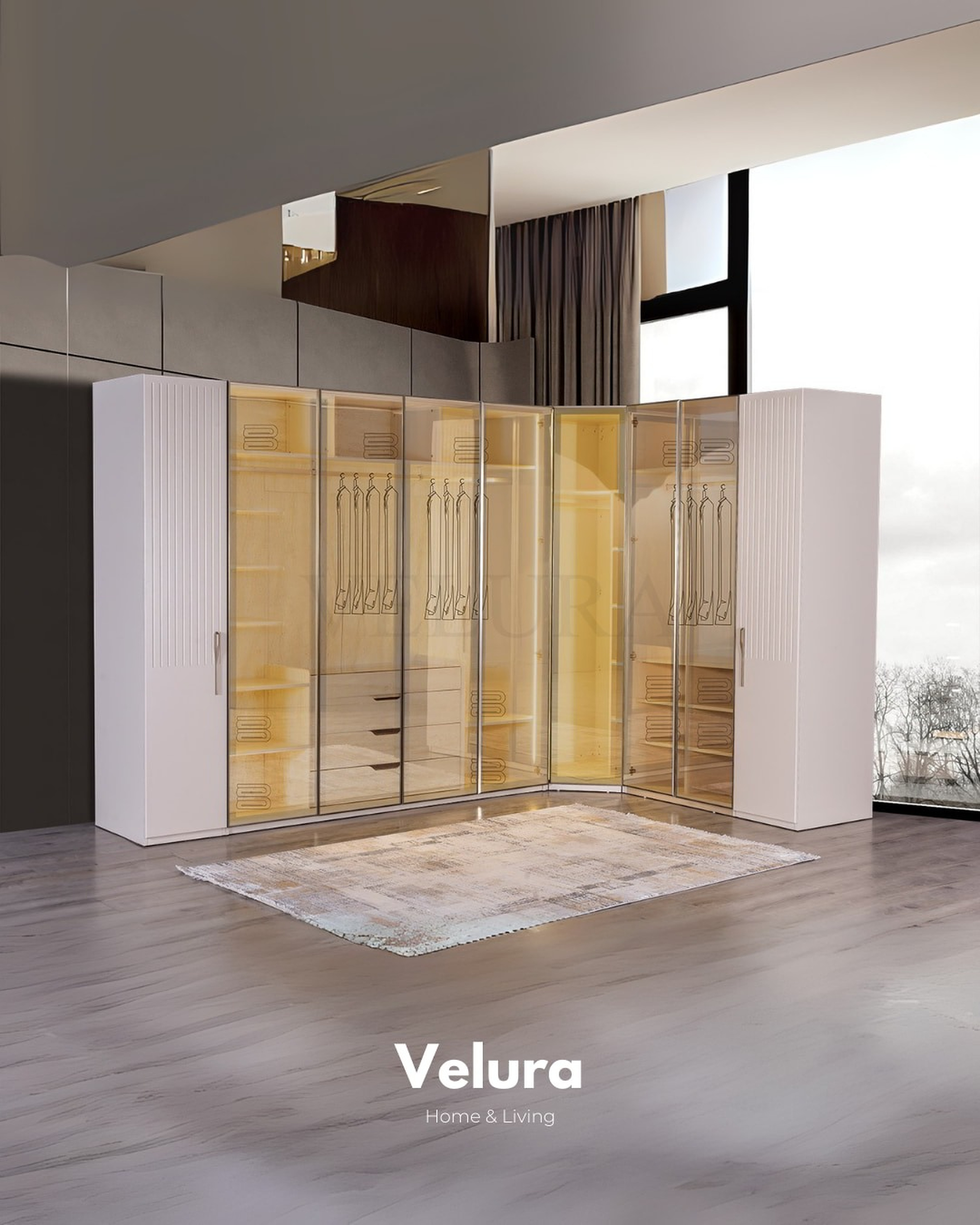 Velura Home köşe dolap modeli 9 kapılı