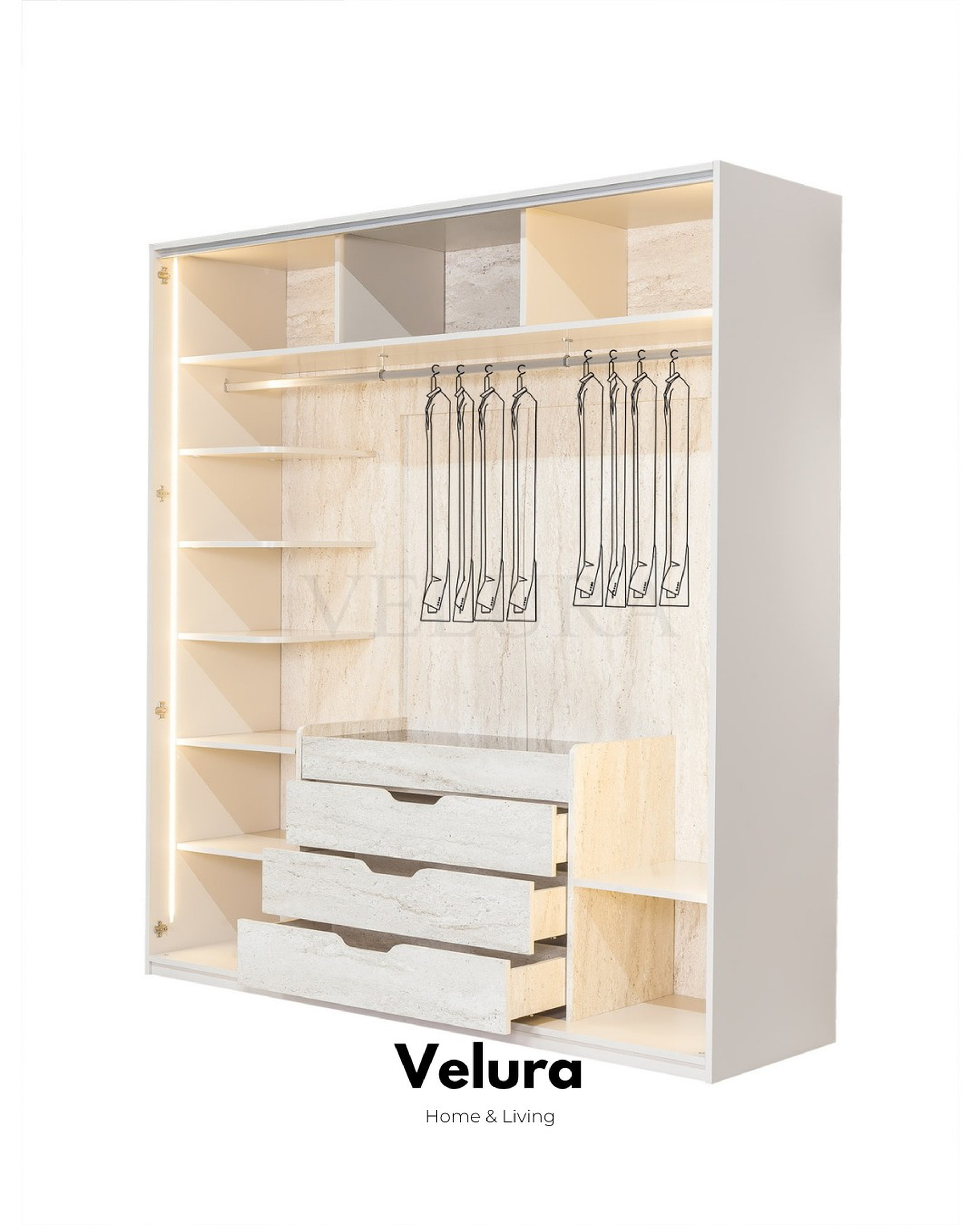 Velura Home cam kapaklı dolap modeli